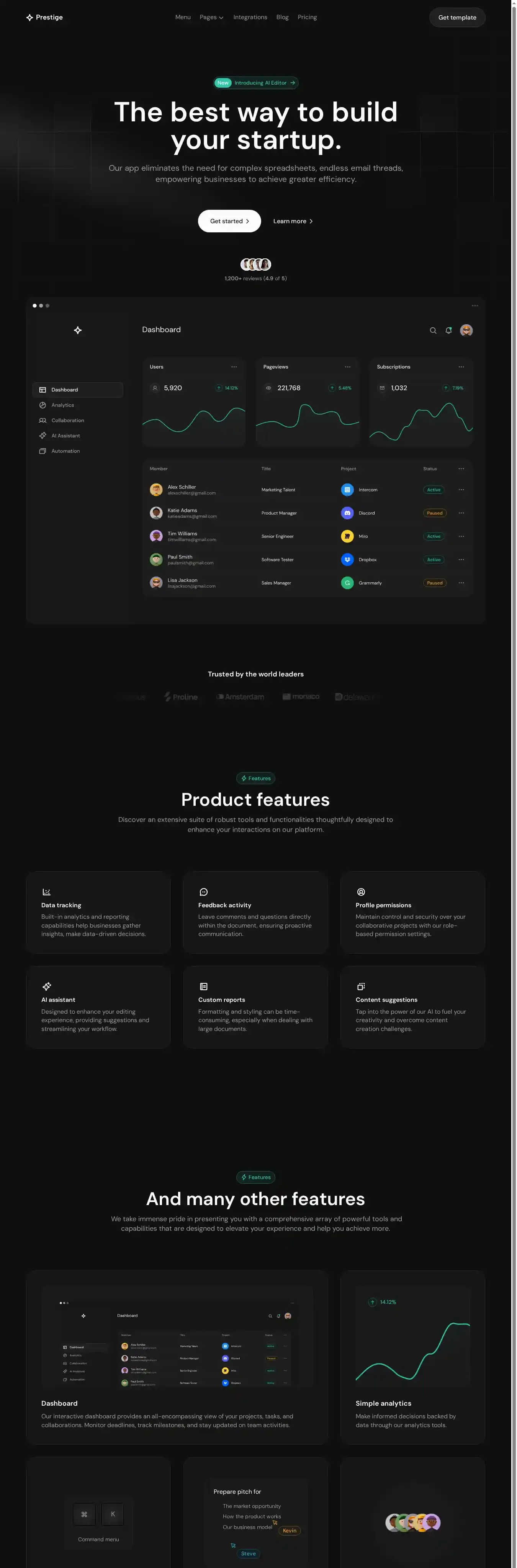 Prestige home page on desktop