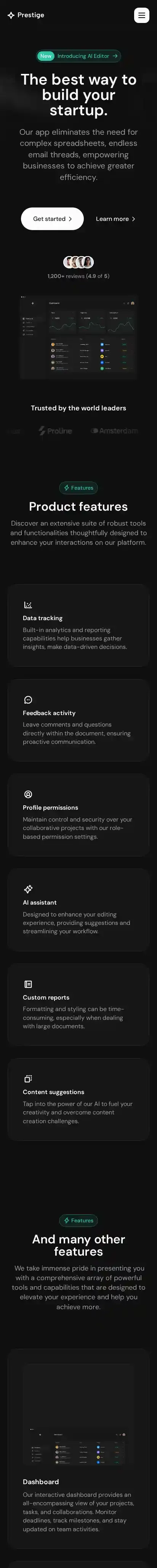 Prestige home page on mobile