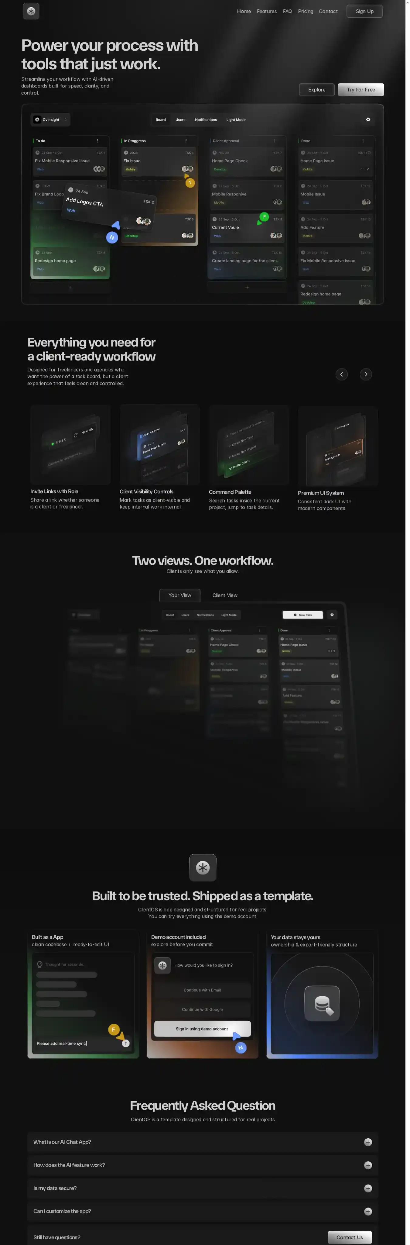 Pretty home page on desktop