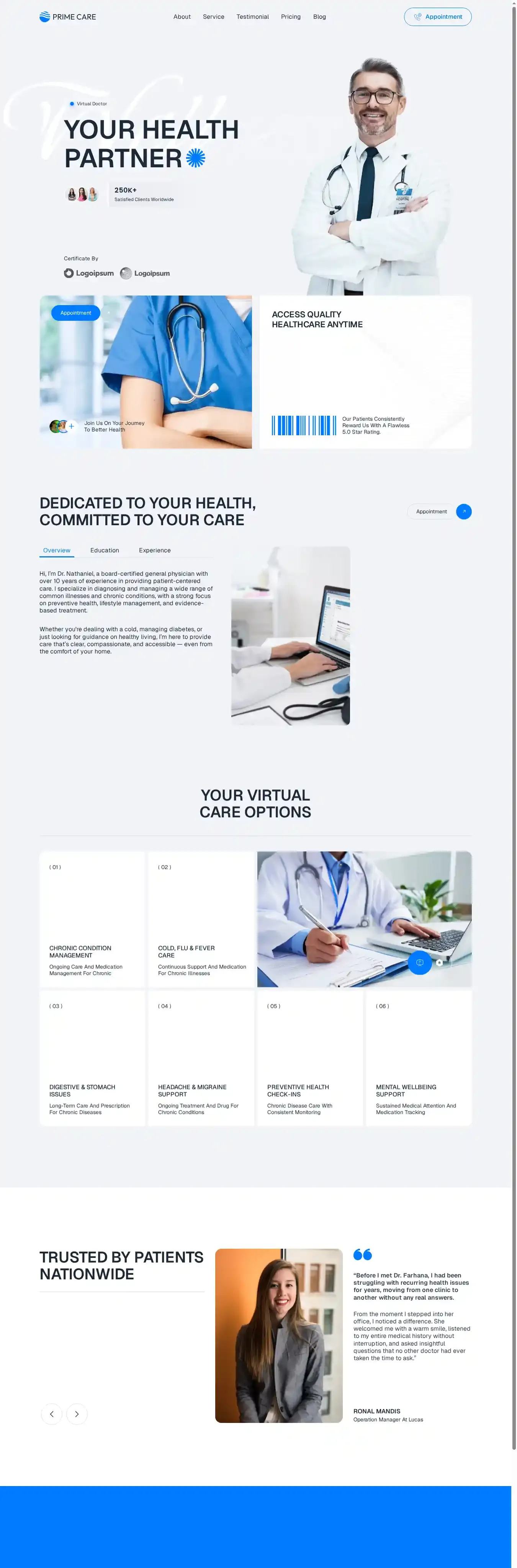 Prime Care home page on desktop