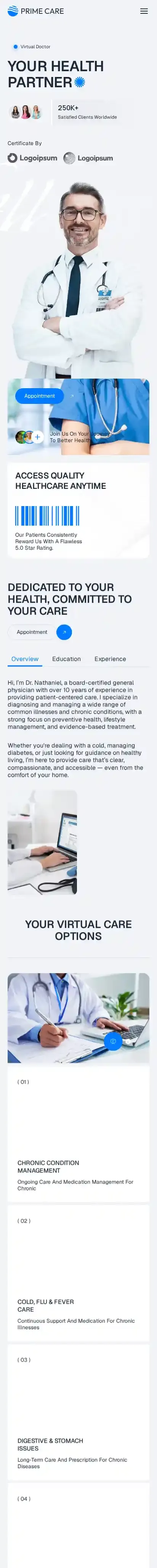 Prime Care home page on mobile