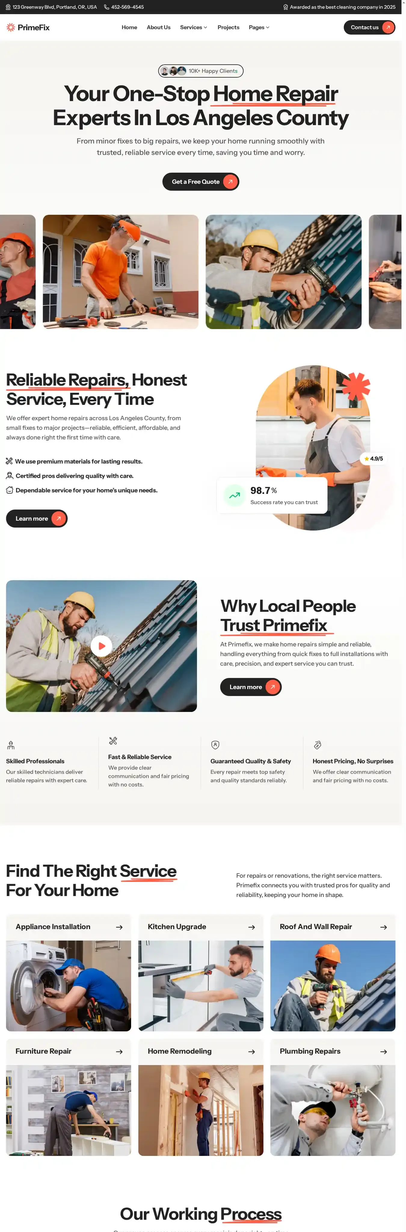 PrimeFix home page on desktop