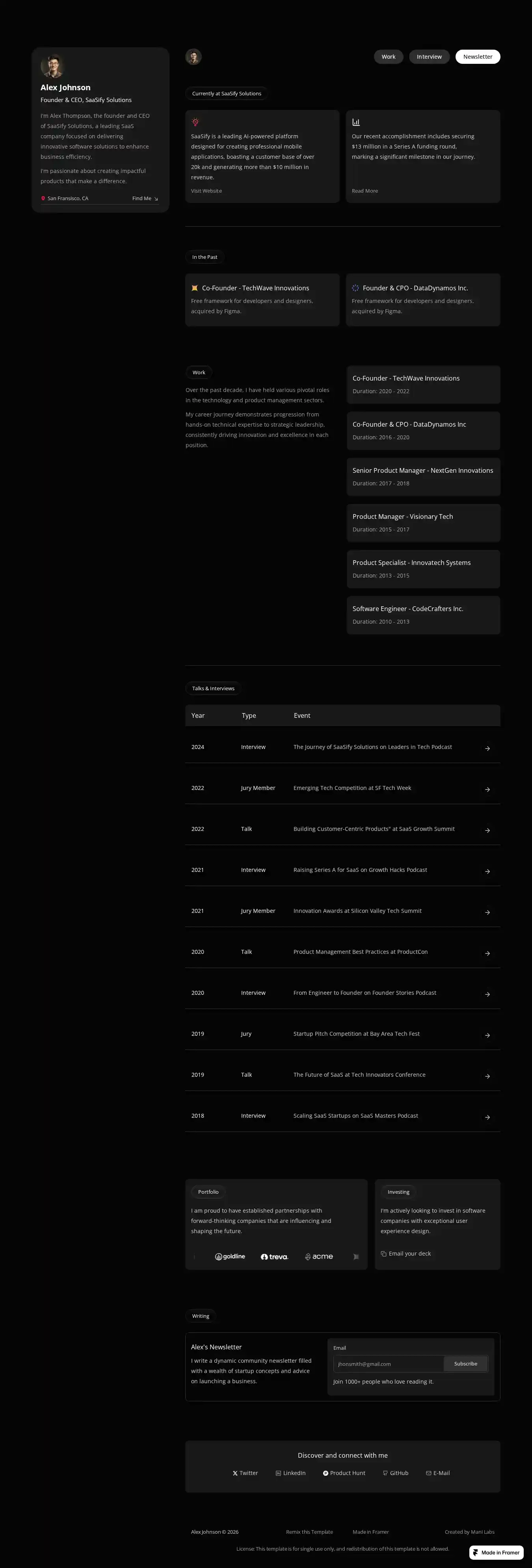 PrimeFolio home page on desktop