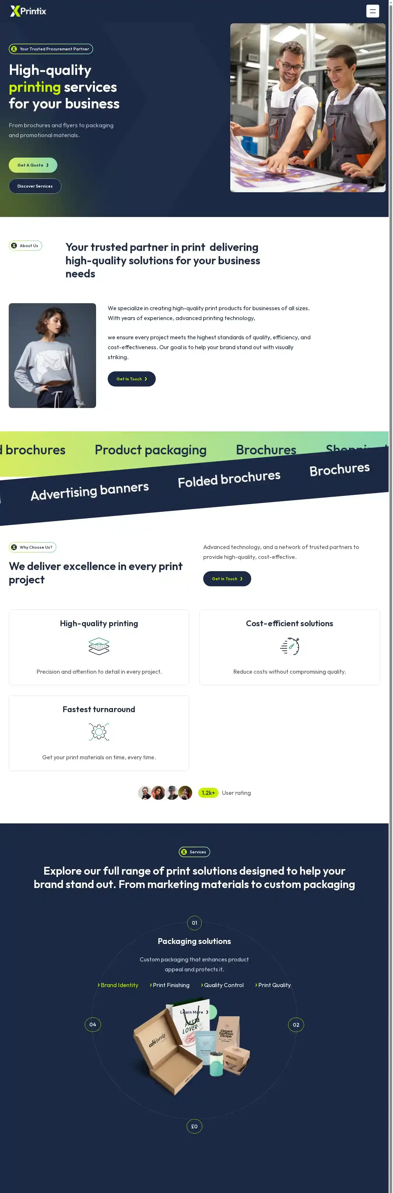 Printix home page on desktop