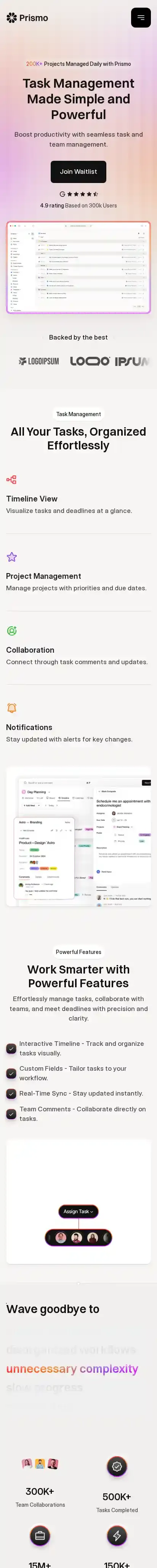 Prismo home page on mobile