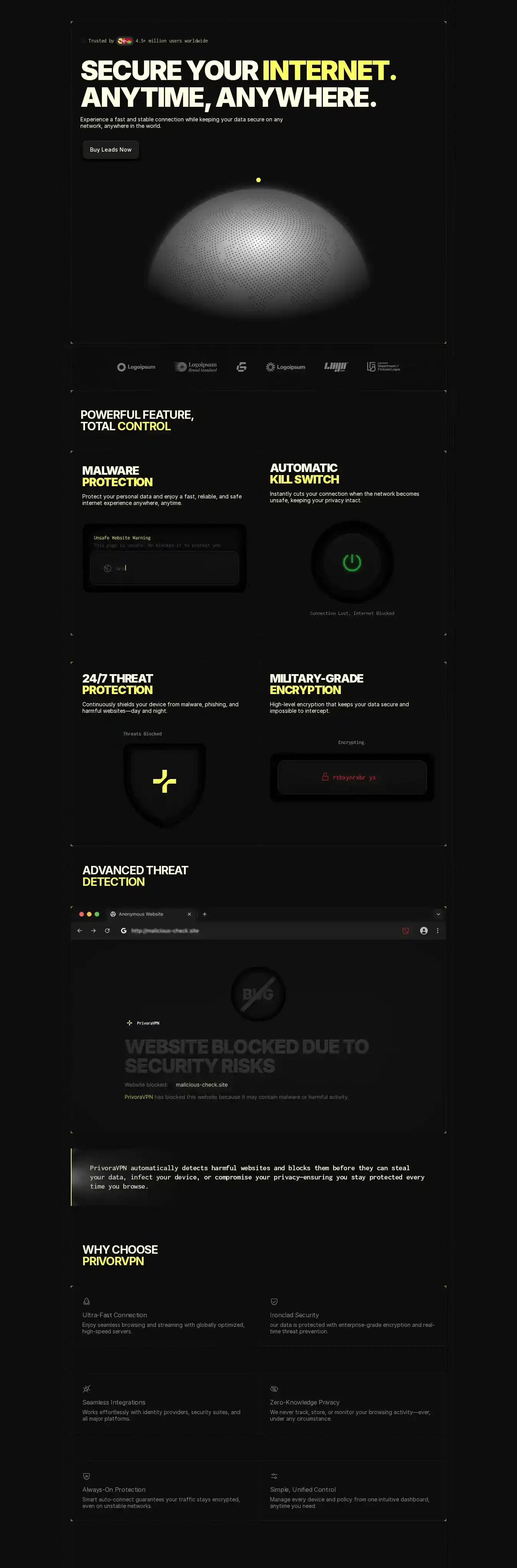 Privoravpn home page on desktop