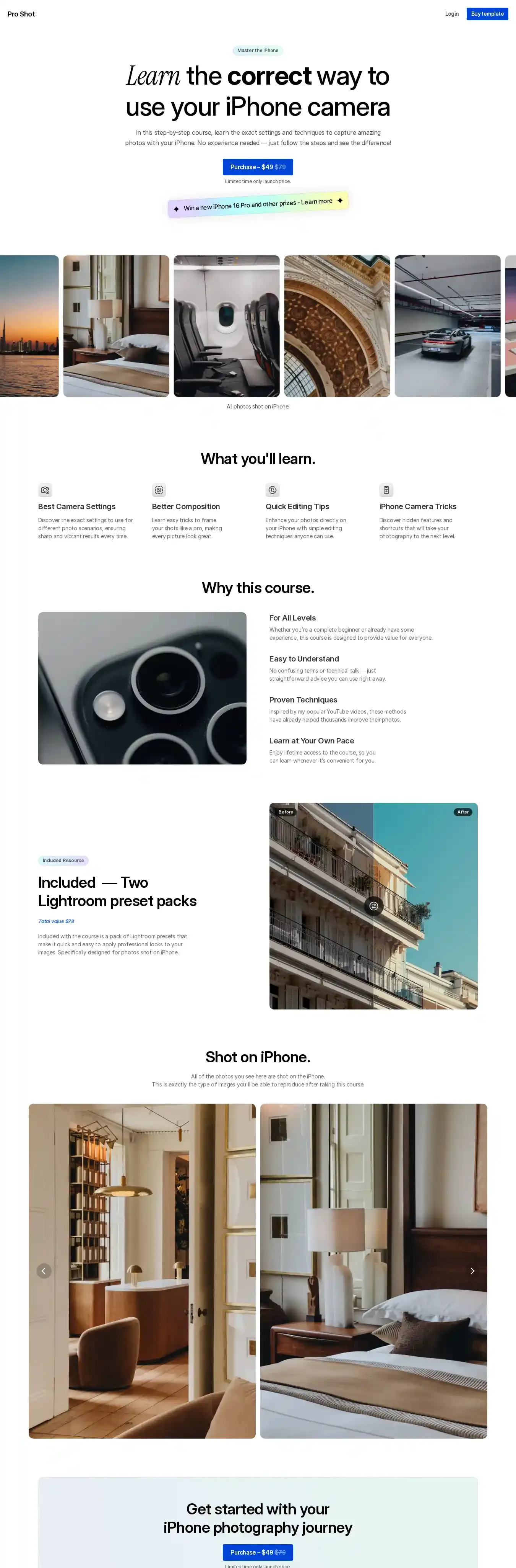Pro Shot home page on desktop