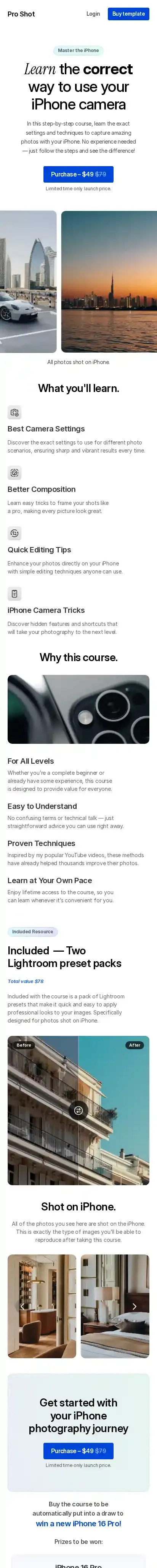 Pro Shot home page on mobile