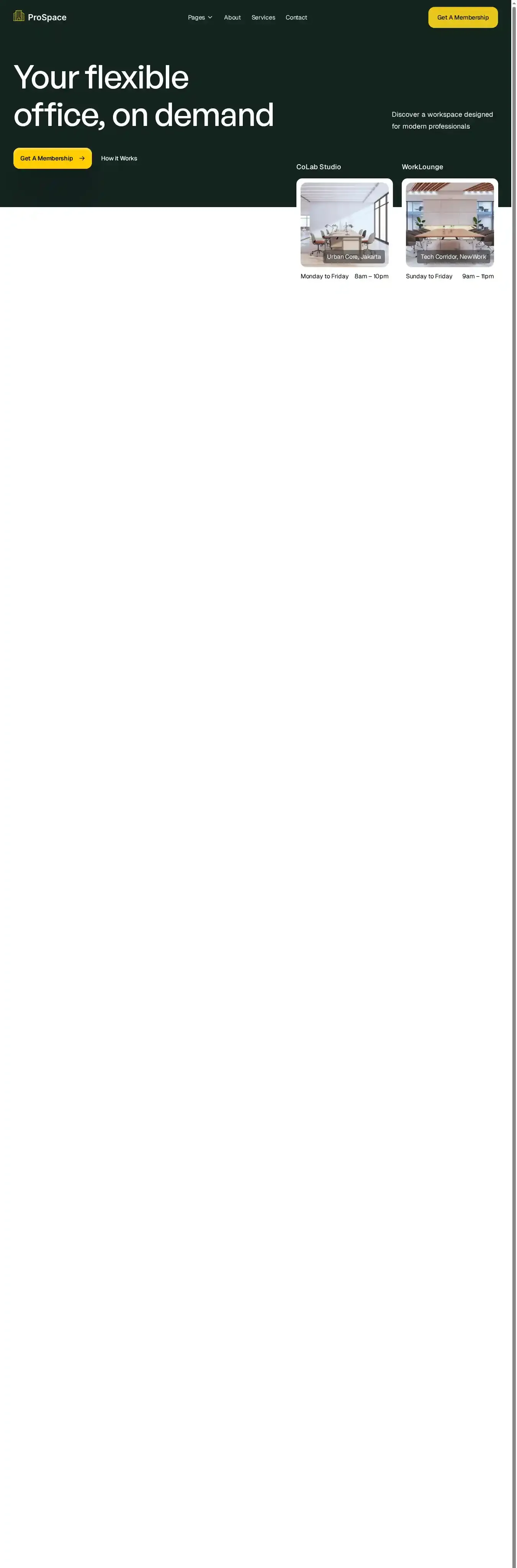 Pro Space home page on desktop