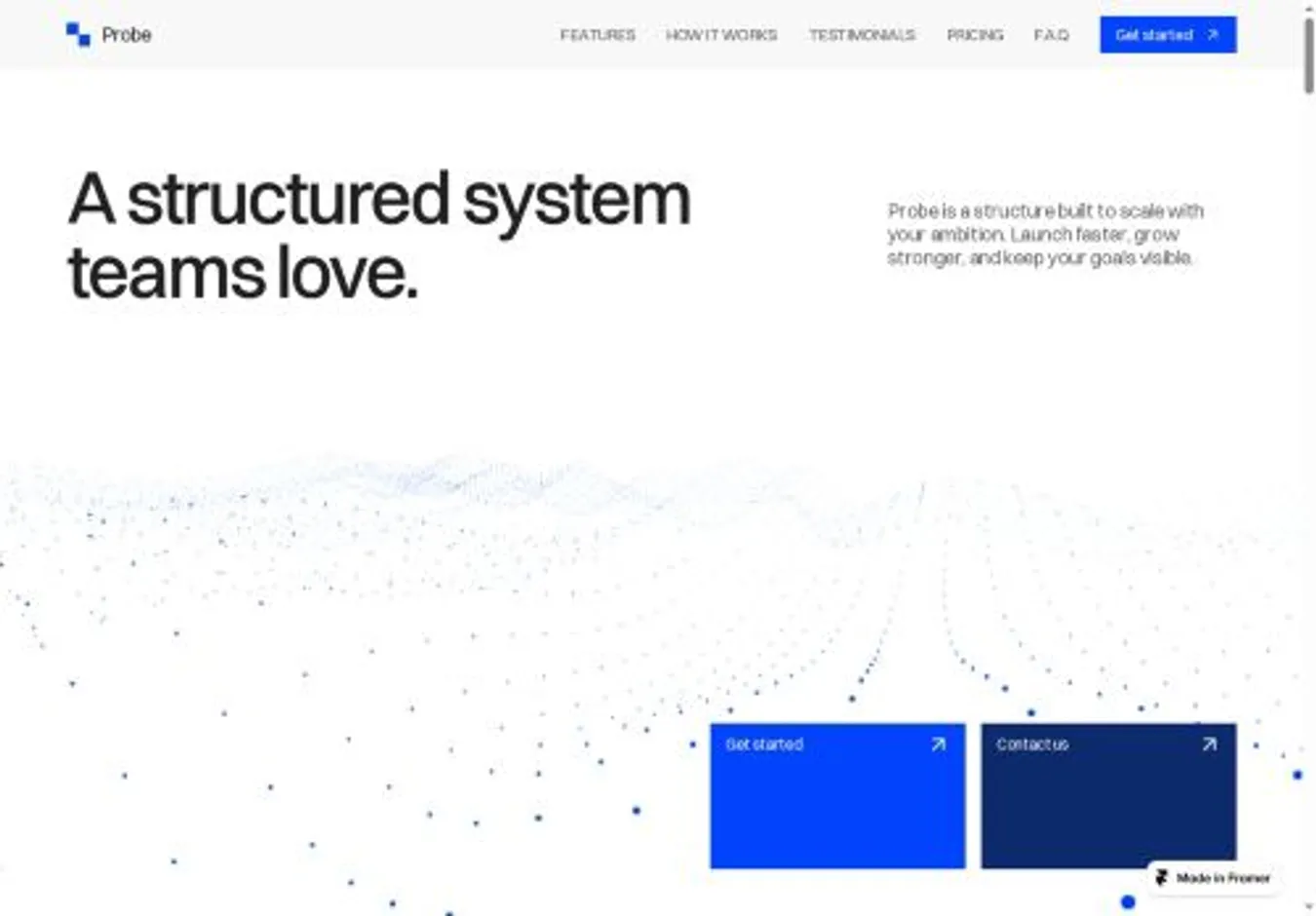 Probe home page on desktop