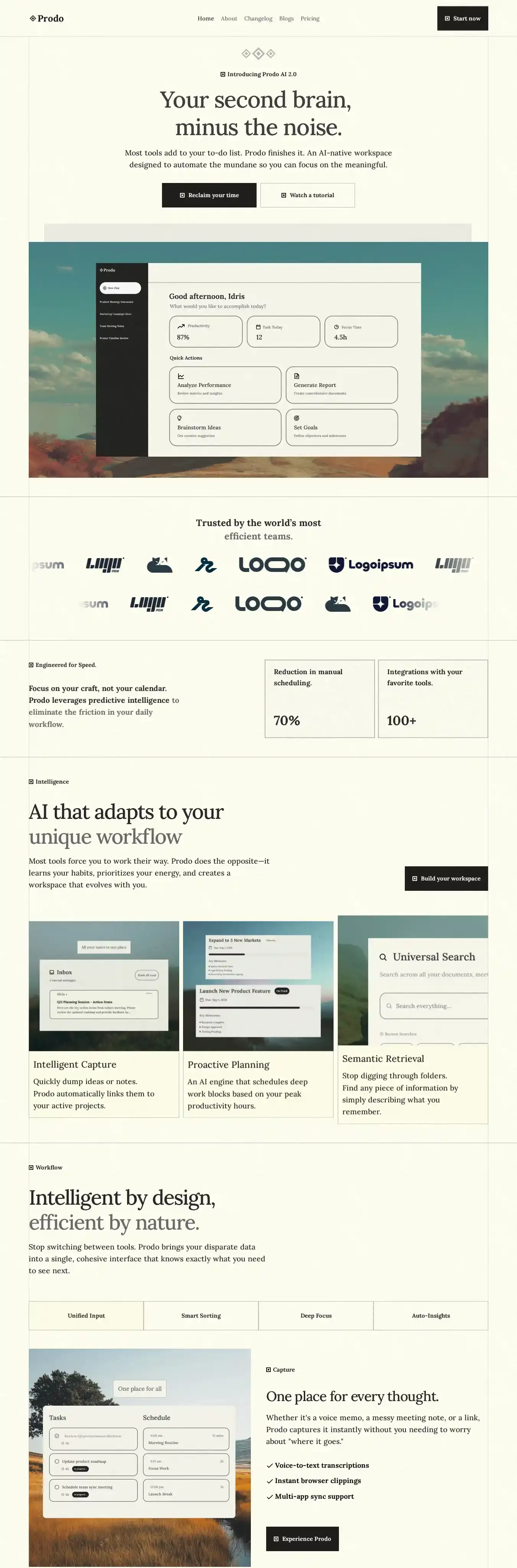 Prodo home page on desktop