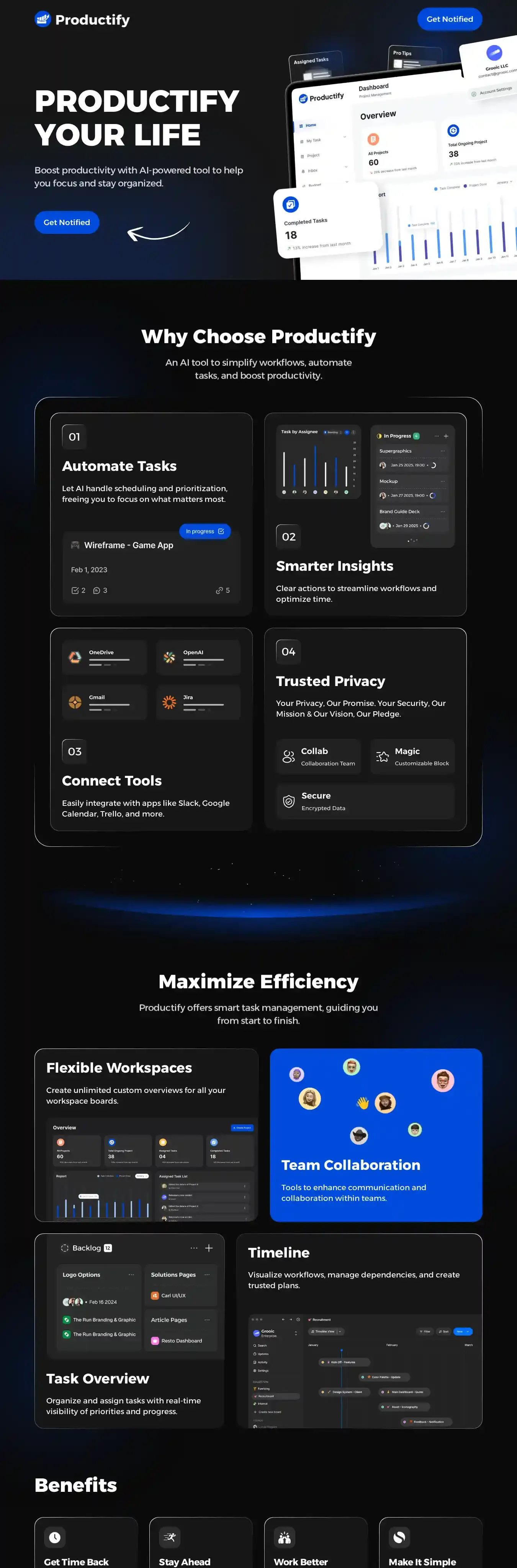 Productify home page on desktop