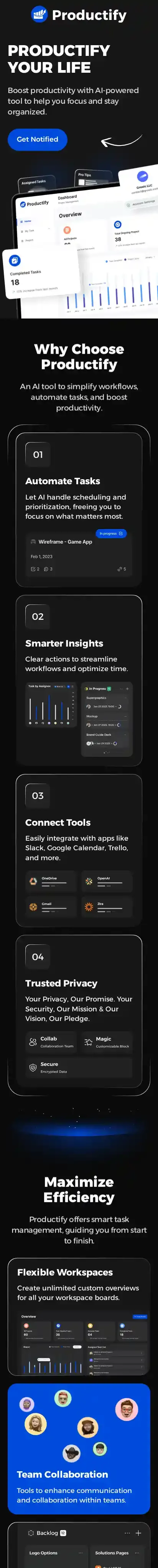 Productify home page on mobile