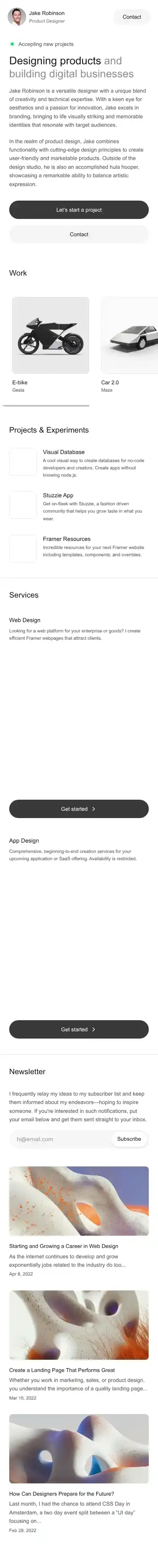 Profile Hub home page on mobile