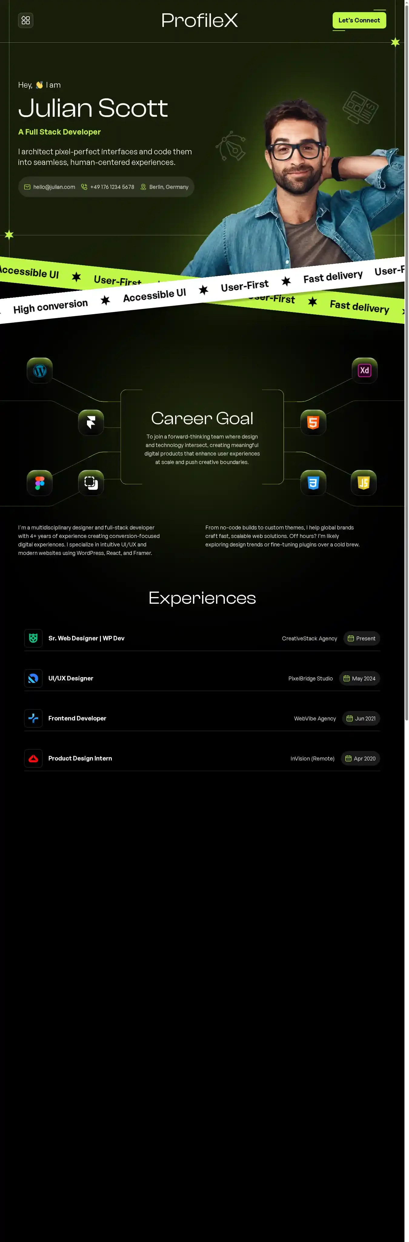 ProfileX home page on desktop