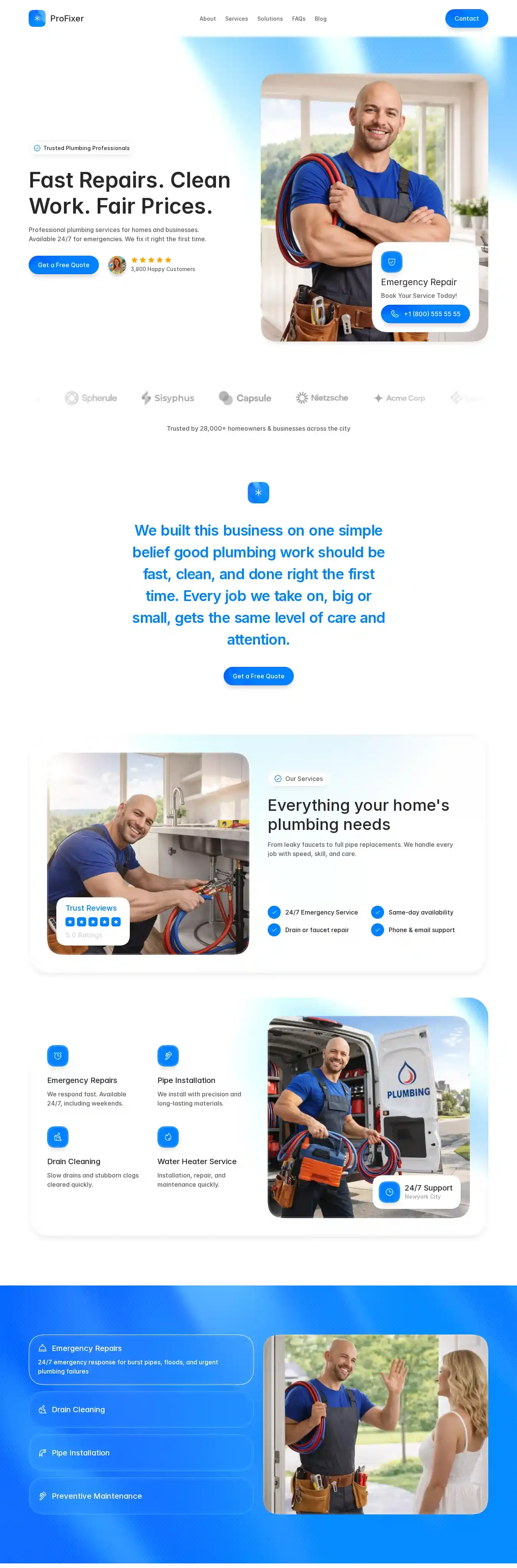 Profixer home page on desktop