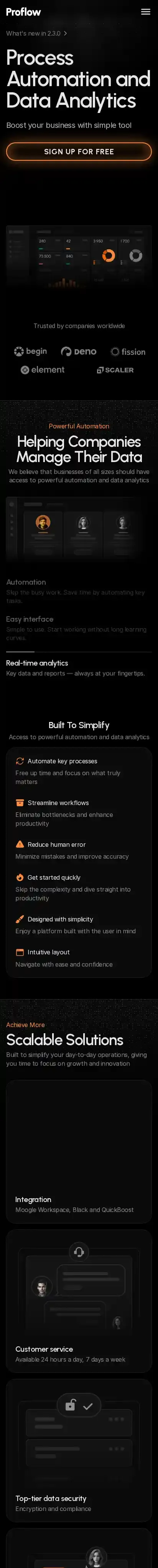 Proflow home page on mobile