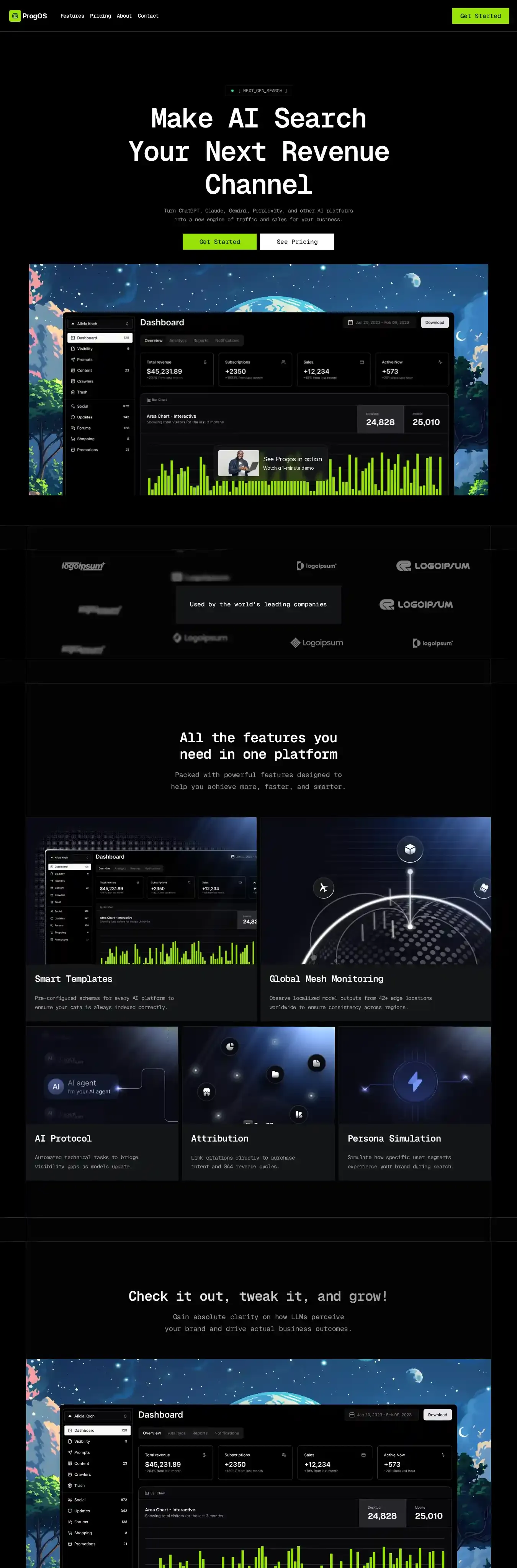 Progos home page on desktop