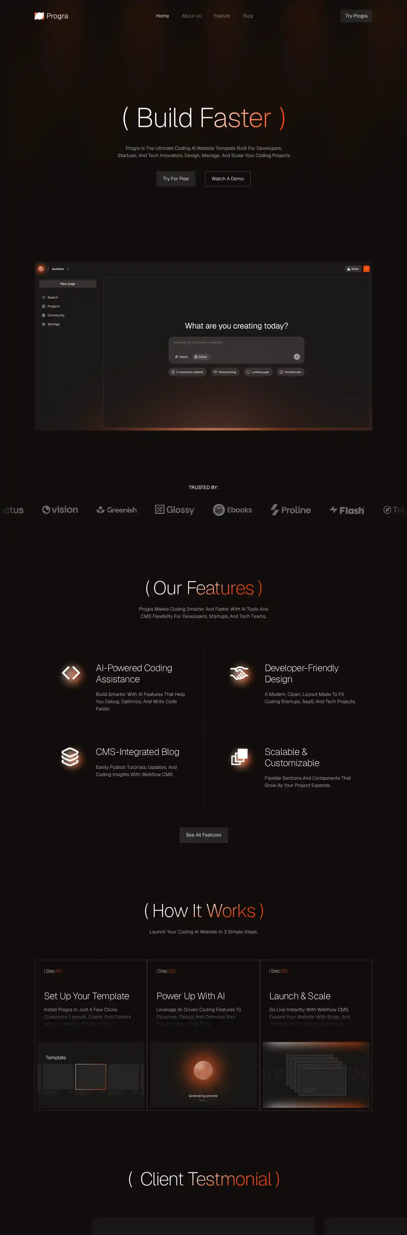 Progra home page on desktop
