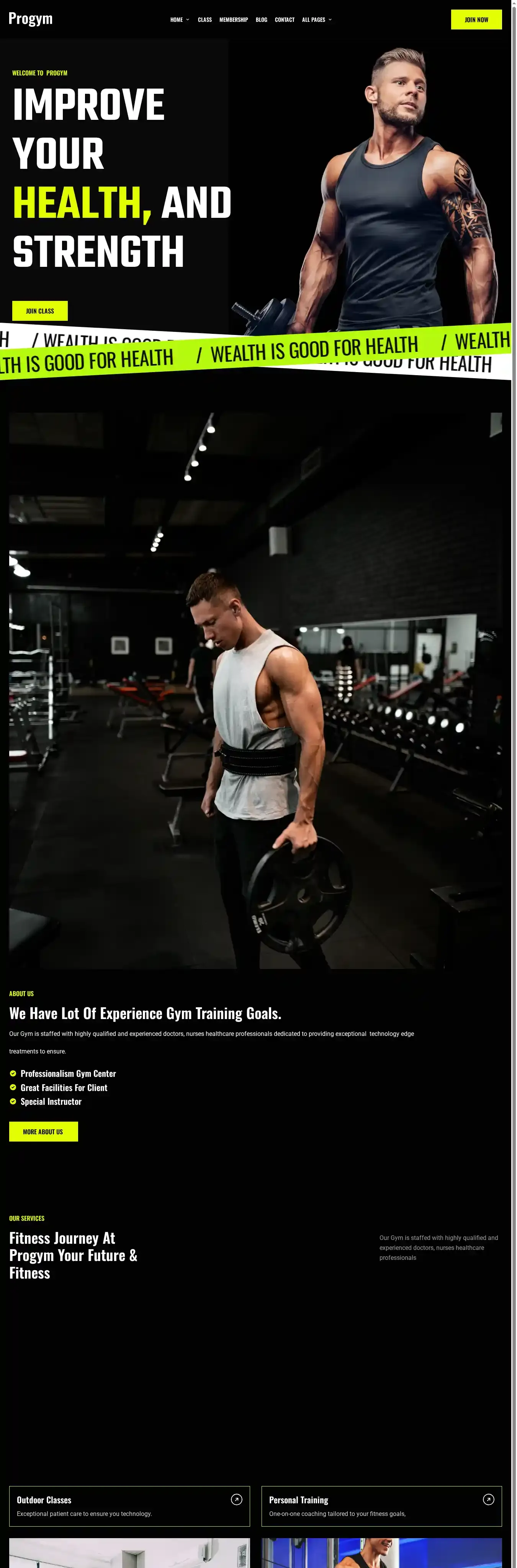 Progym home page on desktop