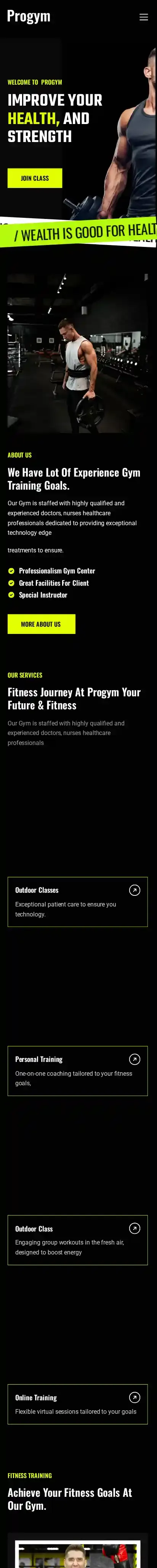 Progym home page on mobile