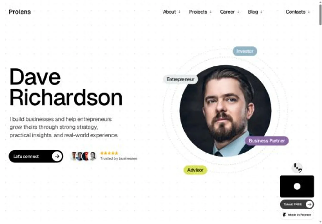 Prolens home page on desktop