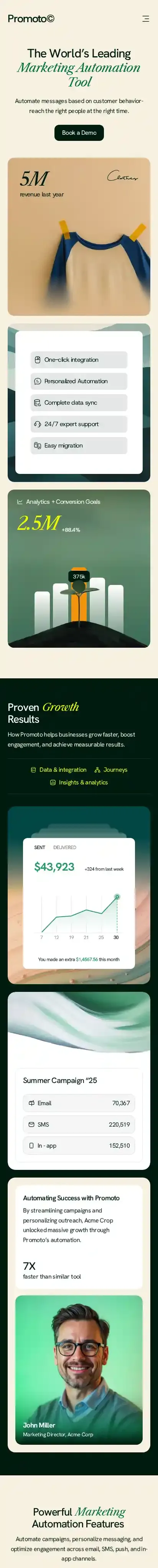 Promoto home page on mobile