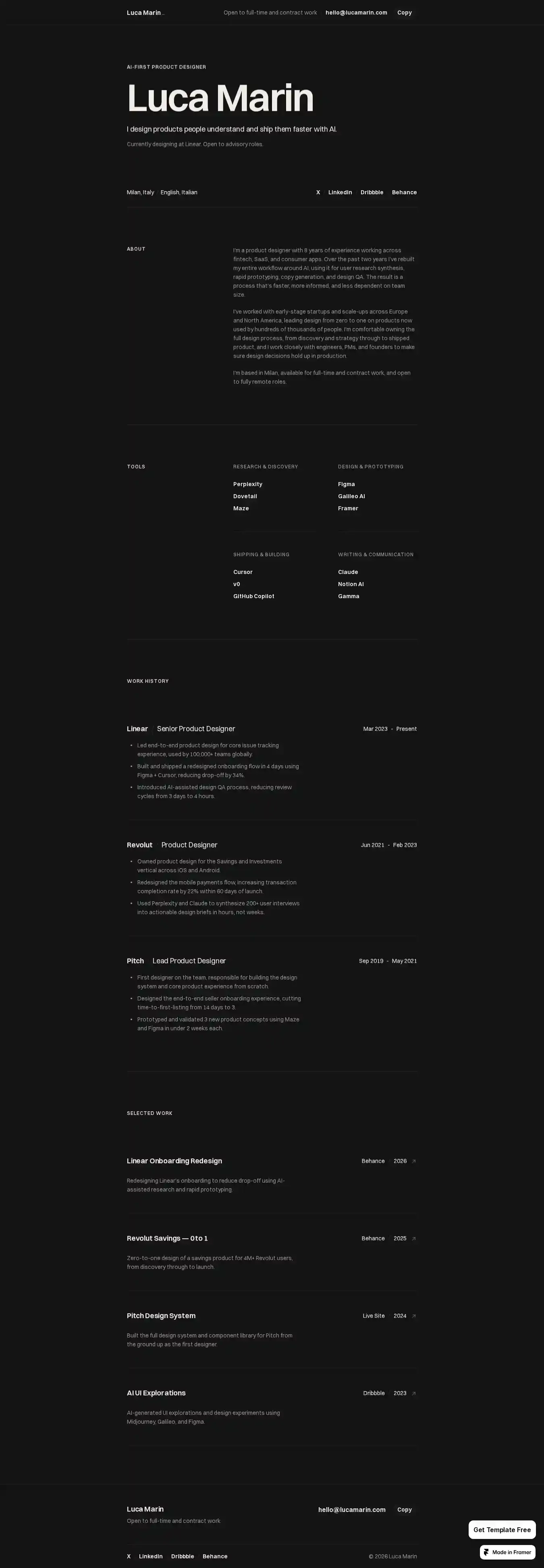 Promptfolio Noir home page on desktop
