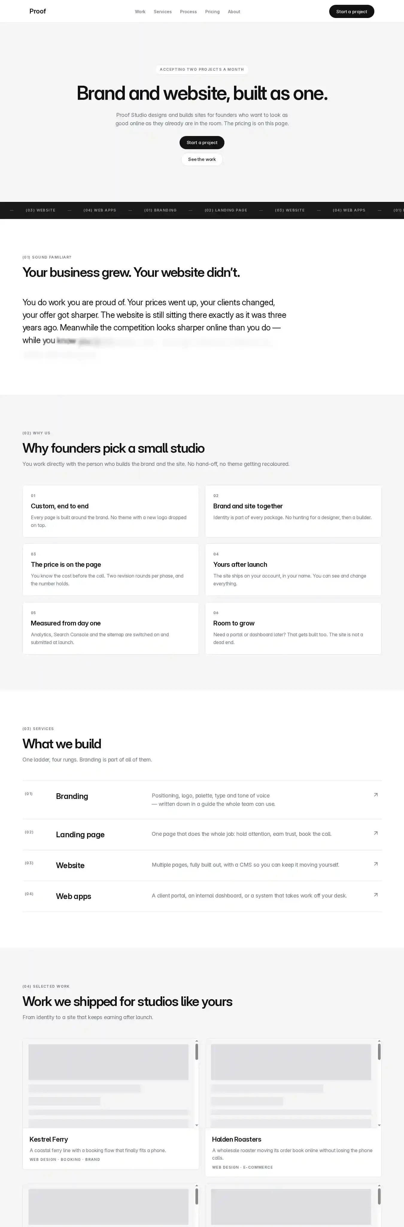 Proof home page on desktop