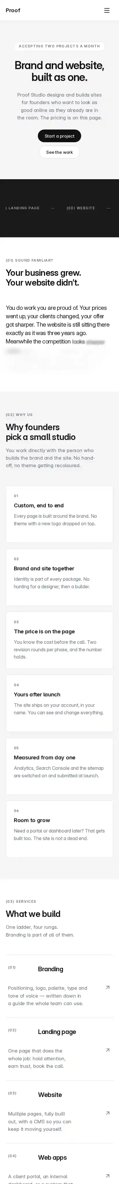 Proof home page on mobile