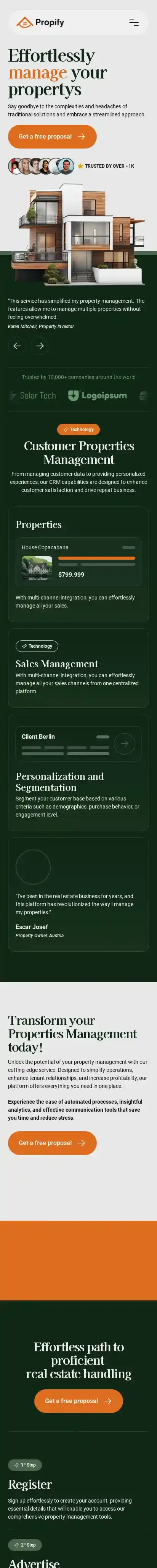 Propify home page on mobile