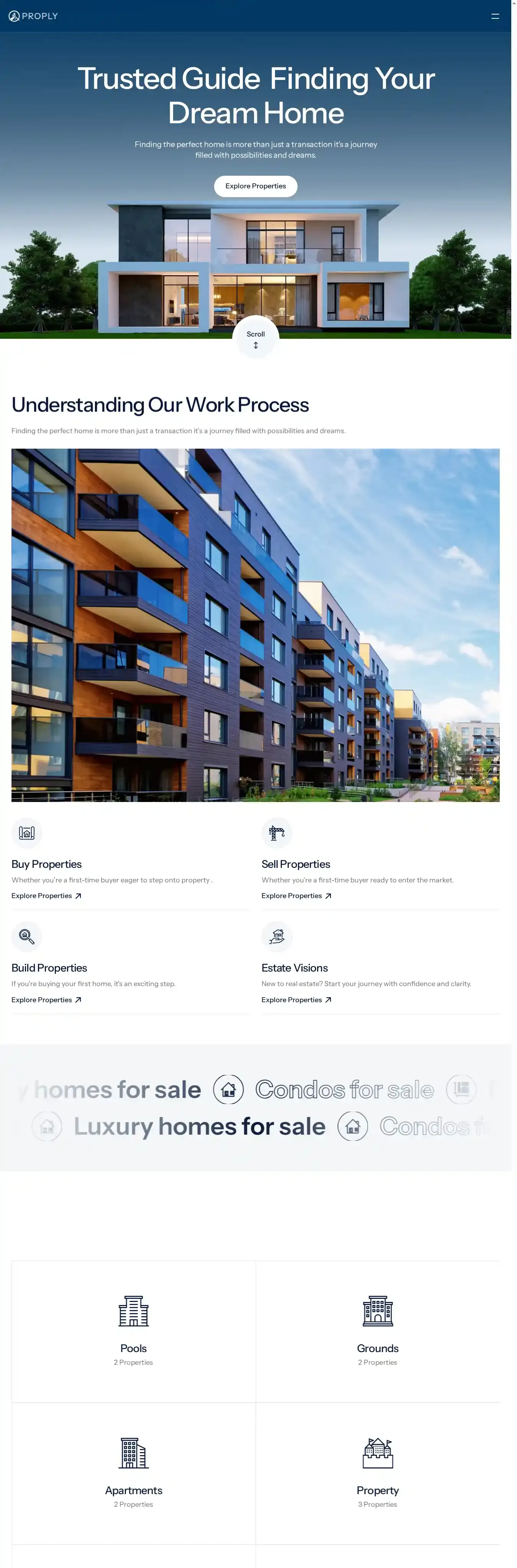 Proply home page on desktop