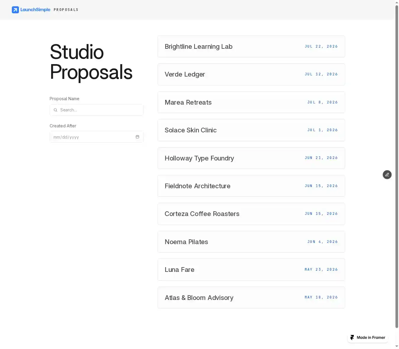 Proposl home page on desktop