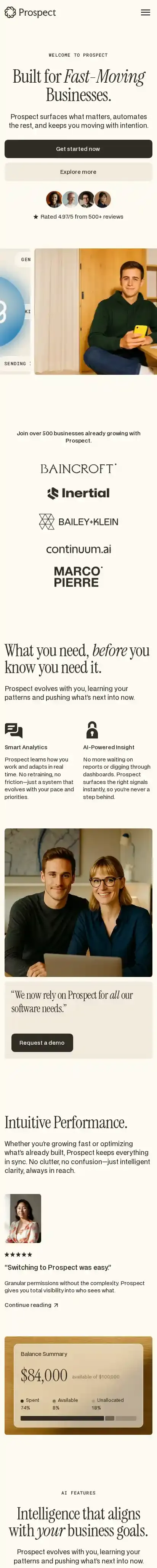 Prospects home page on mobile