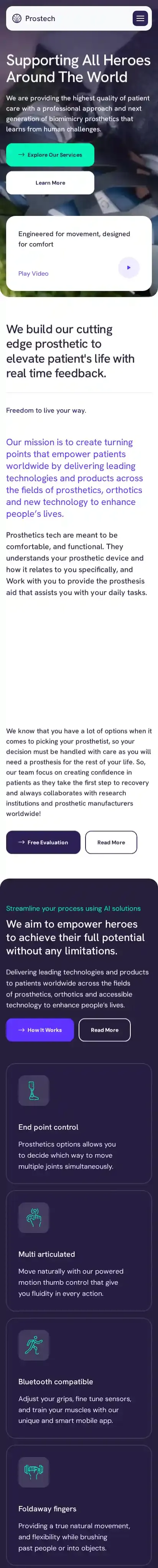Prostech home page on mobile