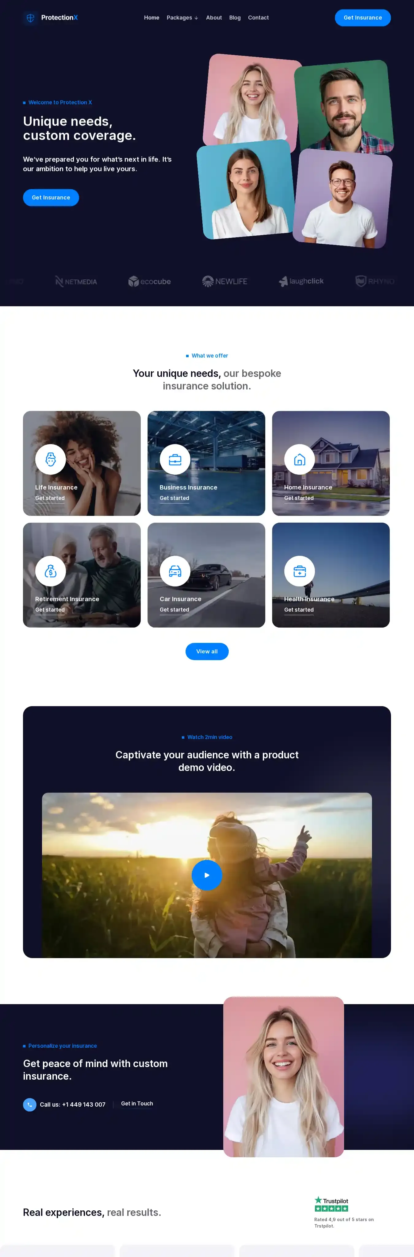 Protection X home page on desktop