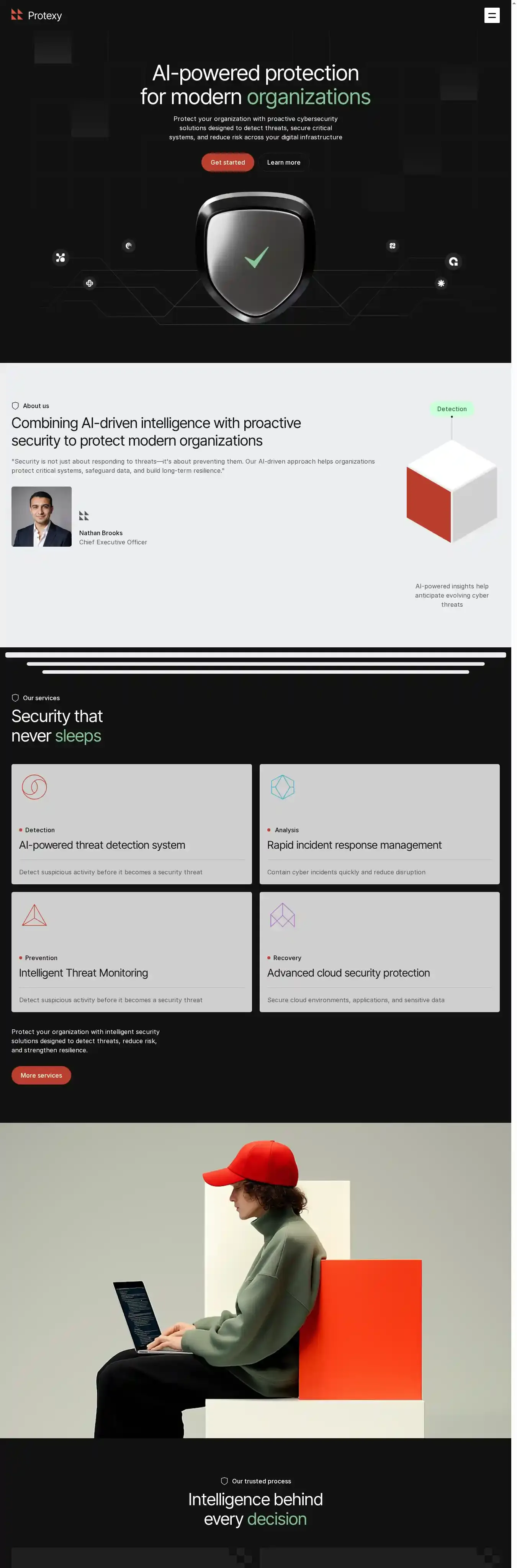 Protexy home page on desktop