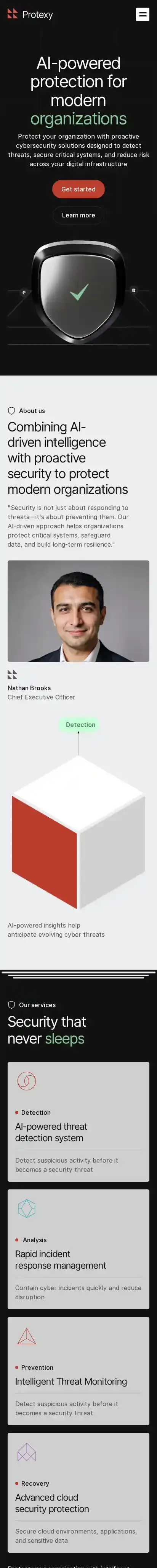 Protexy home page on mobile