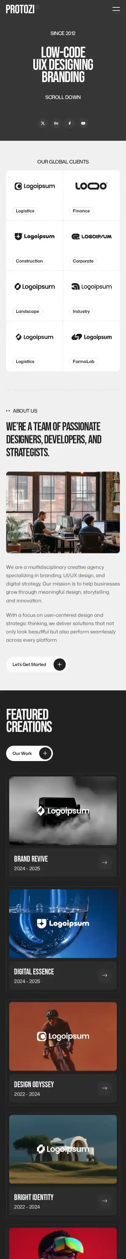 Protozi home page on mobile