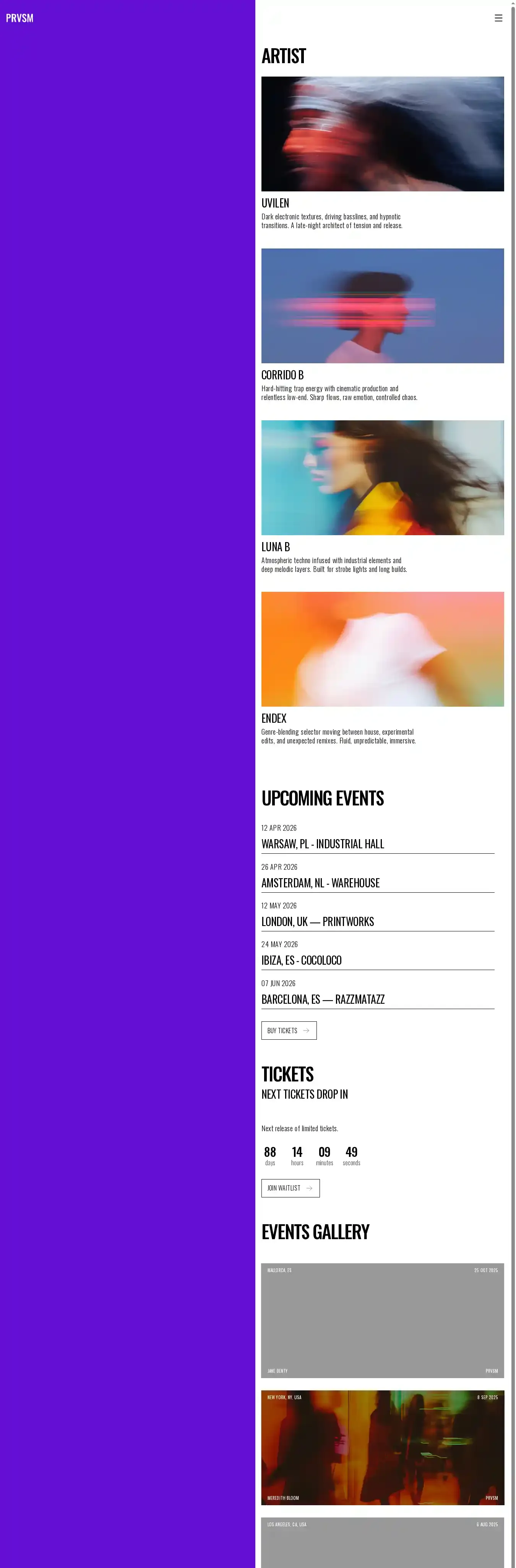 PRVSM home page on desktop