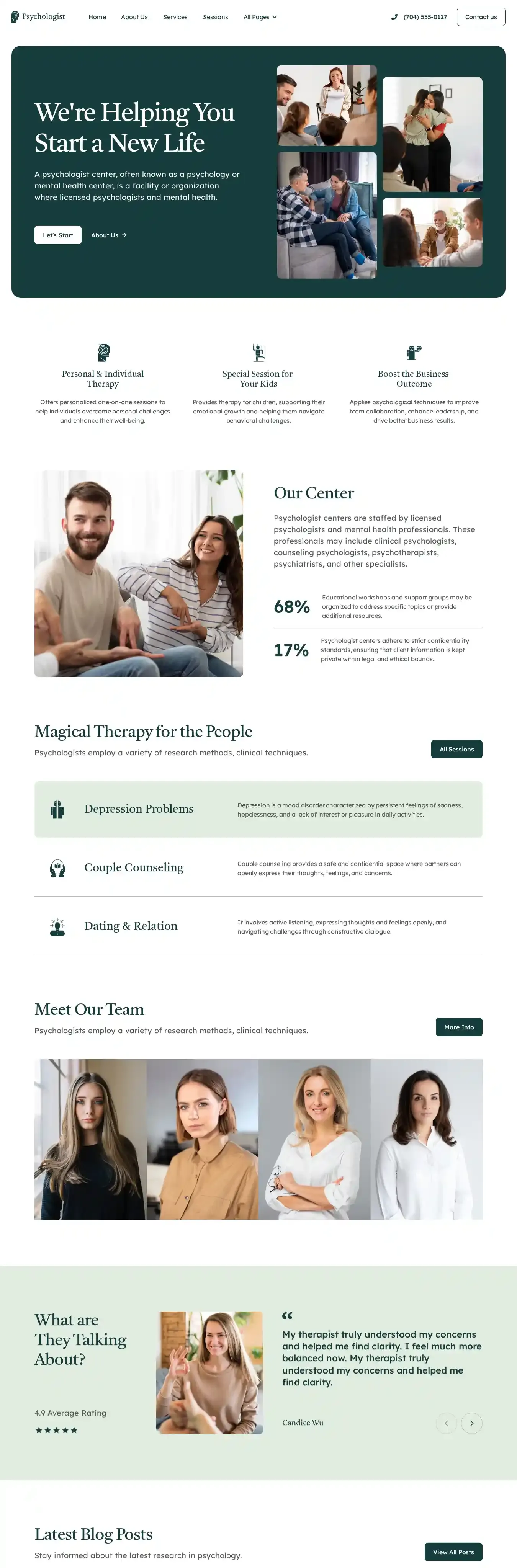 Psychologist home page on desktop