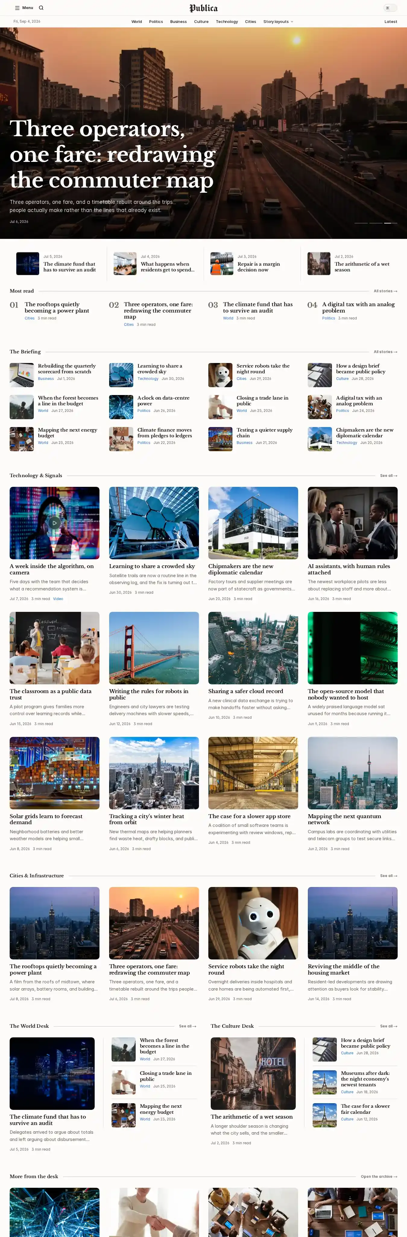 Publica home page on desktop