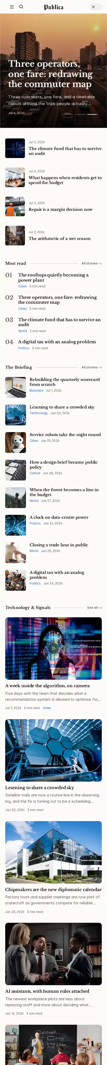 Publica home page on mobile