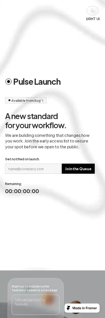 Pulse Launch home page on mobile