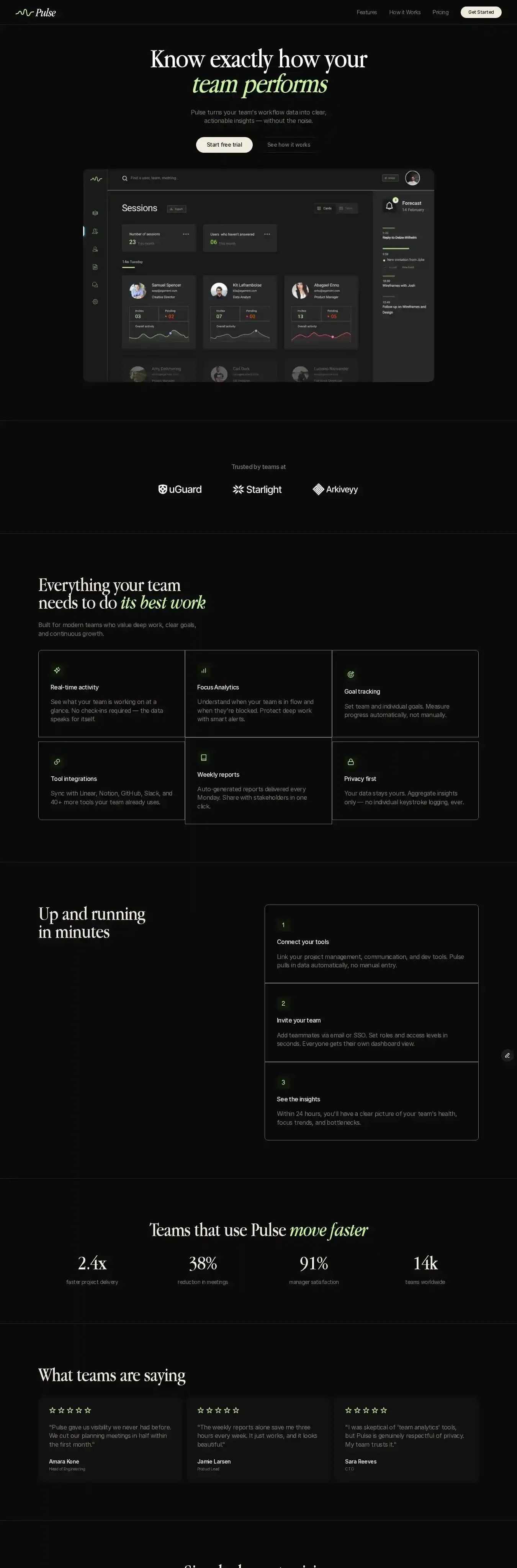 Pulse Pro home page on desktop