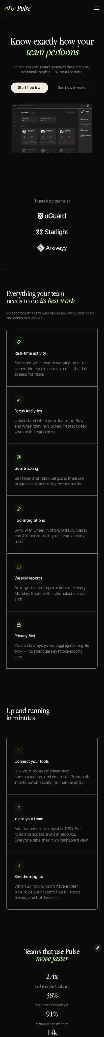 Pulse Pro home page on mobile