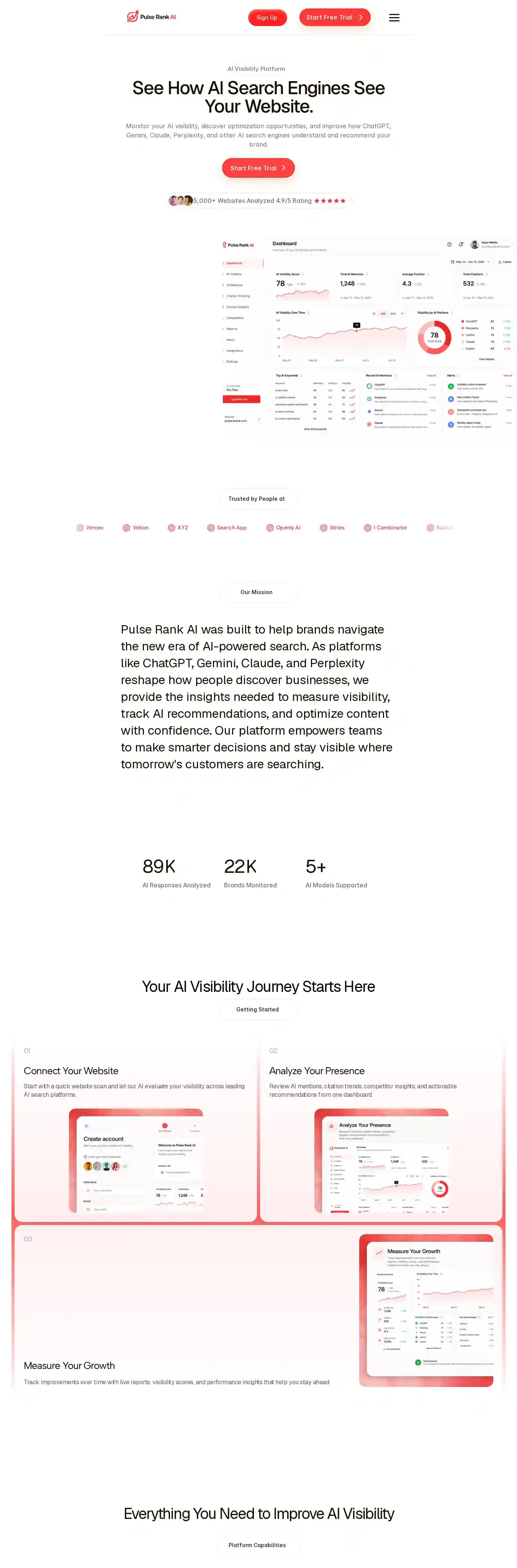 Pulse Rank home page on desktop