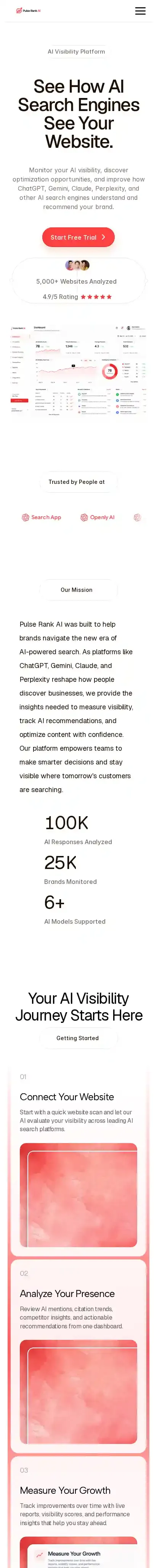 Pulse Rank home page on mobile
