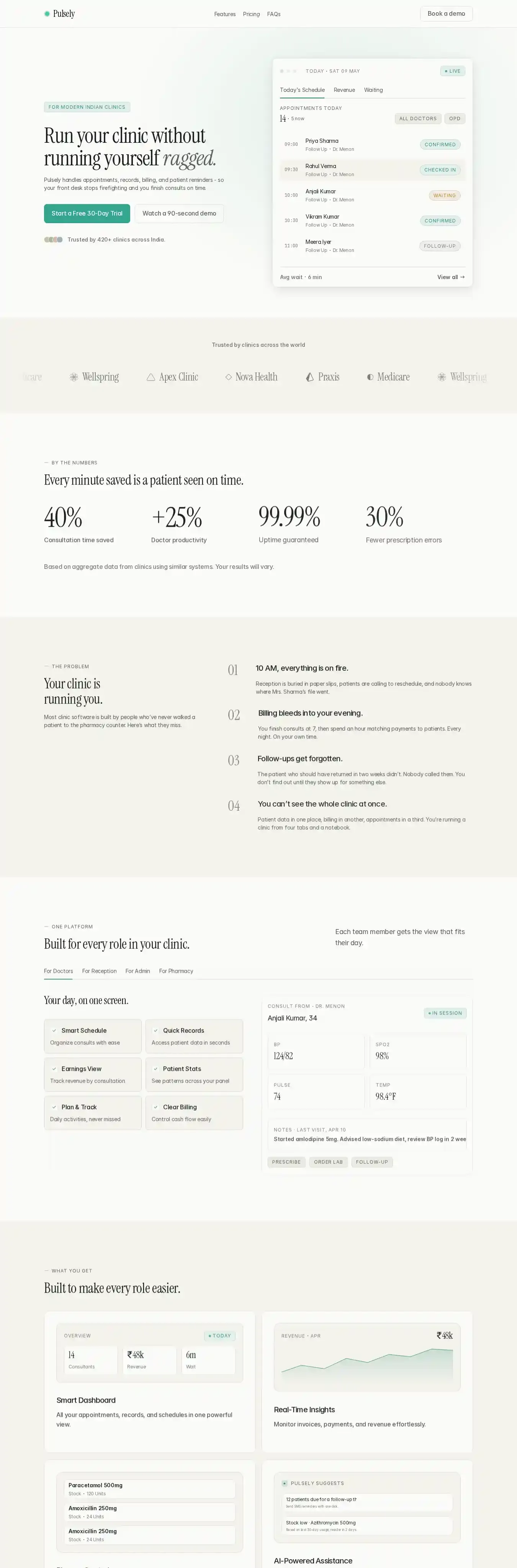Pulsely home page on desktop