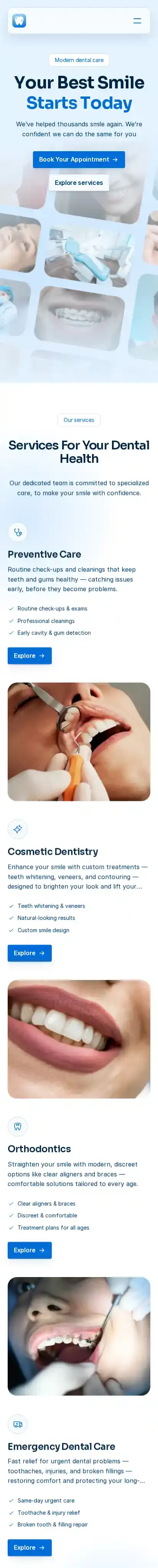 PureSmile home page on mobile
